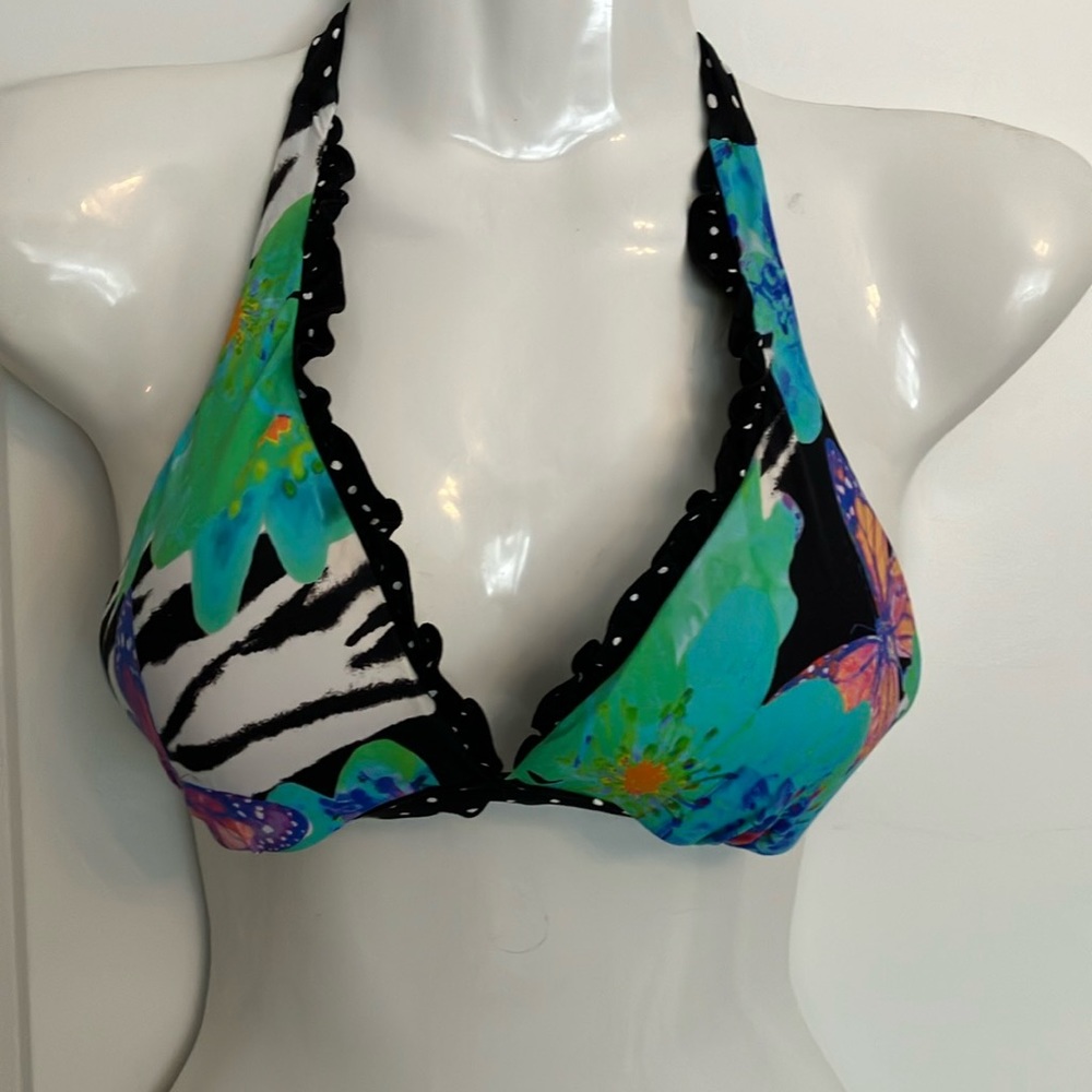 Seafolly black/white or teal white black floral butterfly reversible bikini top